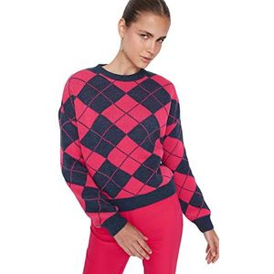 Trendyol Dames ronde hals batik print regular sweater sweatshirt, Donkerblauw, M