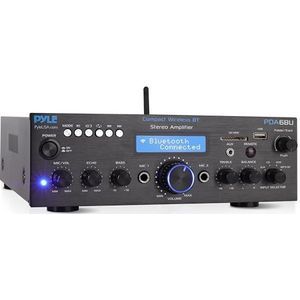 Pyle Bluetooth Audioversterker - 200 Watt Piekvermogen - Tweekanaals Audio Stereo Versterker - USB, SD, AUX, Microfoon-ingang met Echo-Effect - Radio, LCD Displayisplay - RCA-Ingangen