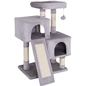 lionto krabpaal voor katten met pluche bal incl. bel & krabplank, hoogte 90 cm, kattenboom met sisaltouw & pluche, comfortabele ligplek & holen, geschikt voor kleine & grote katten, lichtgrijs