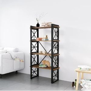 Homemania BSHELF-08 Boekenkast, wandplank, kantoor, woonkamer, zwart metaal, hout, 70 x 35 x 150 cm