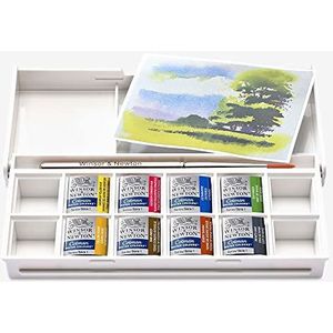Winsor & Newton 0390674 Cotman Aquarelverf in Set, Levendige aquarelverf met uitstekende transparantie in 8 kleuren set met penseel in zakformaat - Landschap Schilderen