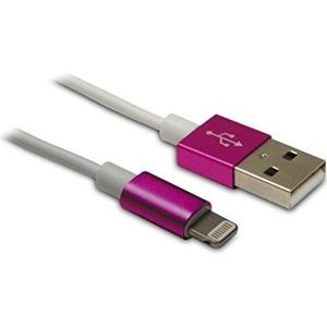 Metronic 471042 Apple MFI Lightning USB-kabel, wit/fuchsia