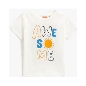 Koton Babyboy T-shirt met korte mouwen, ronde hals, bedrukt, ecru(002), 9-12 Maanden
