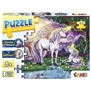 CRAZE Puzzel Mystic Lake 30196 200+ stukjes met glitterprint en diamantsticker, puzzel voor kinderen vanaf 8 jaar