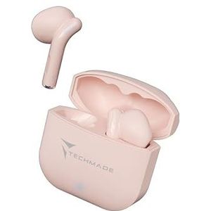 TECHMADE Officiële draadloze hoofdtelefoon, in-ear hoofdtelefoon met oplaadbox, compatibel met smartphone/tablet/pc (roze)
