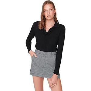 Trendyol Dames Polo hals Plain Regular Sweater Sweater, Zwart, M, Zwart, M