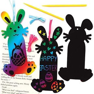 Baker Ross AX754 Easter Bunny Scratch Art Bookmarks - Pack van 10, ontwerp je eigen Bookmarker, ideaal Kids Arts and Crafts Project