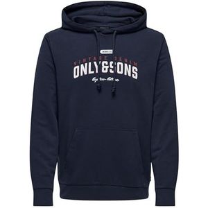 ONLY & SONS Onslenny Reg Vintage Print Hood Sweat capuchontrui voor heren, navy blazer, XXL