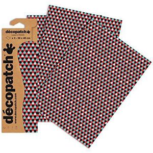 Décopatch C719O - een tas met 3 vellen bedrukt papier, 30 x 40 cm, blauwe stippen, rood en zwart