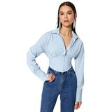 Trendyol Overhemd - Ecru - Oversize, Blauw, 32