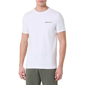 REPLAY Heren T-shirt met korte mouwen en ronde hals, wit 001 (wit), M