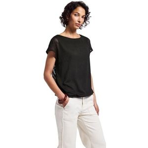 Street One 2-in-1 mesh T-shirt voor dames, zwart, 42