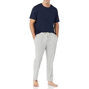 Amazon Essentials Katoenen modale pyjama voor heren, grijze papegaaiduiker/marineblauw, XS