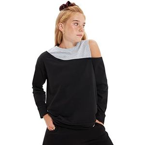 Trendyol Katoenmix Sweatshirt - Zwart - Getailleerd XS Zwart, Zwart, XS