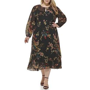 Tommy Hilfiger Lange jurk van chiffon voor dames, Zwart Multi, 44 grote maten