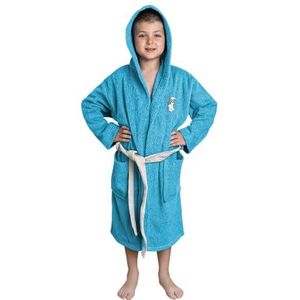 Peanuts Snoopy Badjas voor jongens met capuchon, van katoenen badstof, geborduurde zak, blauw Diver, maat 6/8 jaar