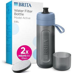 BRITA Active Dark Blue Filterfles - Filter MicroDisc-technologie, optimale smaak om overal te genieten, BPA-vrije waterfles, 0,6 liter