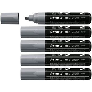 Acrylmarker - STABILO FREE Acrylic - T800C Beitelpunt 4-10mm - 5 stuks - donkergrijs