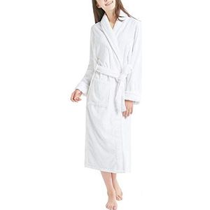 INK+IVY Soft Kimono Robes for Women Terrycloth Ladies Bathrobe with Pocket and Belt, Collar & Cuff Trim, White L/XL