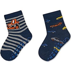 ABS-sokken, set van 2 graafmachines en auto's, donker-turquoise, 17-18 EU