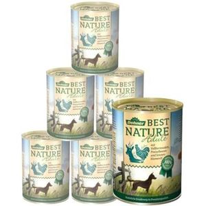 Dehner Best Nature hondenvoer voor volwassenen, wild en kip met pastas, 6 x 400 g (2,4 kg)