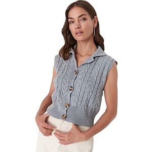 TRENDYOL Dames Crop Polo Collar Knitwear Sweater, grijs, M, grijs, M