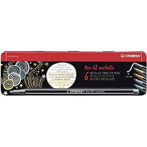 Premium Metallic Viltstift - STABILO Pen 68 metallic - metalen etui met 6 stuks - 2x zilver, elk 1x goud, koper, metallic blauw, metallic groen