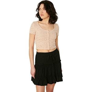 Trendyol Dames Beige Bedrukte Crop Gebreide Blouse, S