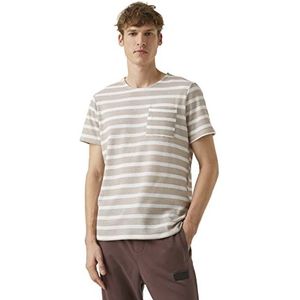 Koton Basic T-shirt voor heren, gestreept met zakken, Beige streep (34 k), S