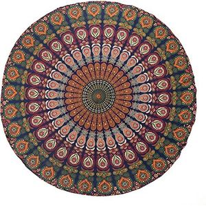 Popular Handicrafts Populair rond wandtapijt, Indiase mandala, strandlaken, wandtapijt, hippie, boho, katoen, tafelkleed, rond, yoga, picknickkleed