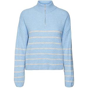 VERO MODA Vmolina LS Highneck Zip Blouse NOOS Trui, Blue Bell/Stripes: W. Birch Stripes, XL, Blue Bell/Stripes: w. Birch Stripes, XL