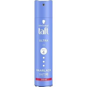 Schwarzkopf Taft Ultra Haarlak (250 ml), houdgraad 4 haarstyling, haarspray voor alle haartypes, versterkt haar, veganistische formule