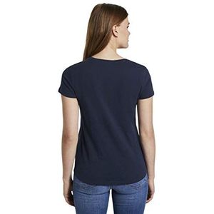 TOM TAILOR Denim Dames T-shirt met V-hals 1018437, 10360 - Real Navy Blue, S