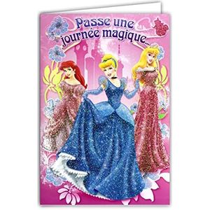 Disney Prinsessenkaart Happy Birthday jurken met pailletten envelop roze Assepoester Aurora De mooie in hout slapende Arielle De kleine zeemeermin bloemen meisjes kinderen illustratie jeugd 120346