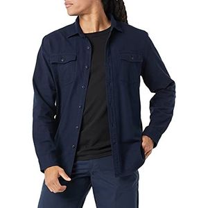 Amazon Essentials Men's Flanellen overhemd met lange mouwen, twee zakken en slanke pasvorm, Marineblauw, XS