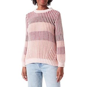 Bugatti - Gebreide Trui - Rood - Met Ronde Hals en Gekleurde Strepen