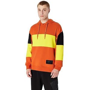 Armani Exchange Heren Cotton French Terry Colorblock Pullover Hoodie Hooded Sweatshirt, oranje/geel, M