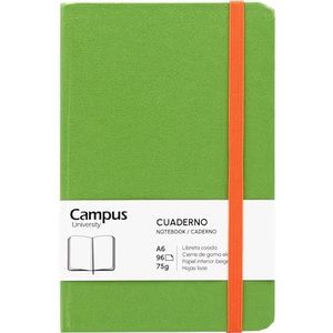 Campus Bullet Journal A6 Notitieboek met gladde vellen, genaaid notitieboek met vaste omslag, 96 vellen à 75 g, elastische sluiting, tas en bladwijzer (A6, glad, groen)