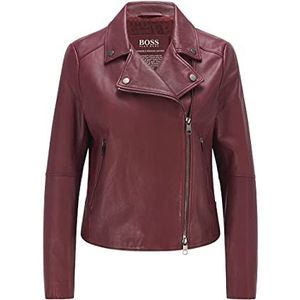 BOSS Dames C Saleli1 regular fit bikerjack van olijfleder® met monogram binnenvoering, Dark Red602, 38