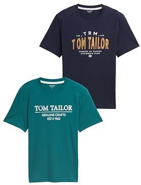 TOM TAILOR - Shirt - Navy - 2 Pack - Kwartmouw - Ronde Hals - Logoprint