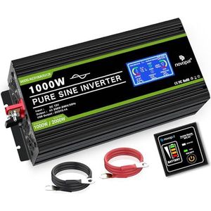 NOVOPAL spanningsomvormer 12 V 230 V omvormer 1000W spanningsomvormer puur sinus beeldscherm LCD met een USB-poort - 5 meter afstandsbediening en twee koelventilatoren voor RV Truck Boat