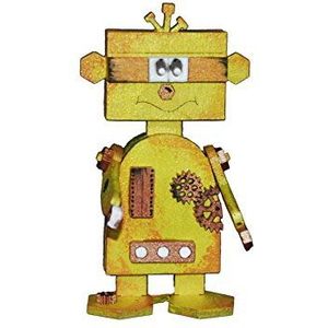 Petra's knutsel-News 2 x houten knutselset Robby Robot afmeting ca. 150 mm met bijpassende brillen, houtkleuren 15 x 15 x 5 cm