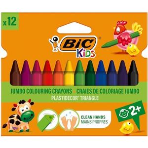 BIC KIDS driekantig waskrijt PLASTIDECOR Triangle, 12 kleuren gesorteerd, groepsverpakking 12 Stuk multicolor