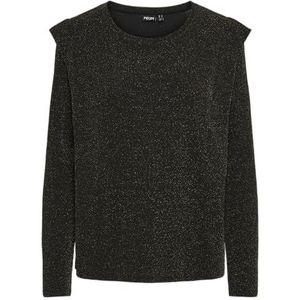 PIECES - T-shirt - Zwart/Gold - Polyester - Lange Mouwen - Ronde Hals