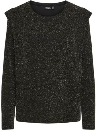 PIECES - T-shirt - Zwart/Gold - Polyester - Lange Mouwen - Ronde Hals