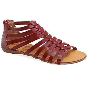 39 Red Emmanuela enkelhoge sandalen in oude Griekse stijl, handgemaakte gladiator sandalen gemaakt van leer, sandalen met open tenen en ritssluiting op de achterkant van de schacht