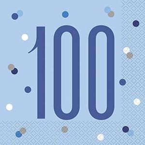 Unique Party 83564 Blue Dots 100e Verjaardag Luncheon Servetten Wegwerp | 16 stuks, leeftijd 100