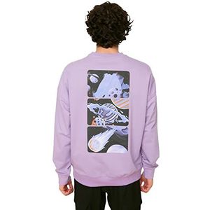 Trendyol Heren Lilac Oversize Bicycle Collar Long Sleeve Print Sweatshirt, Lila, XL