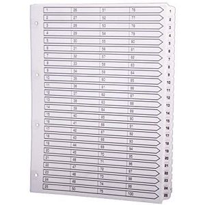 Exacompta - ref. MWD1-100Z - Wit kartonnen tabbladen 160g/m2 FSC® met 100 numerieke bedrukte tabs van 1 tot 100 en gelamineerd - Afdrukbare indexpagina - Formaat A4