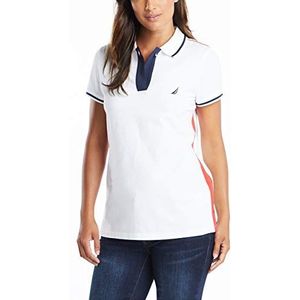 Nautica Dames Toggle Accent Short Sleeve Soft Stretch Cotton Polo Shirt Poloshirt, wit (bright white), XL